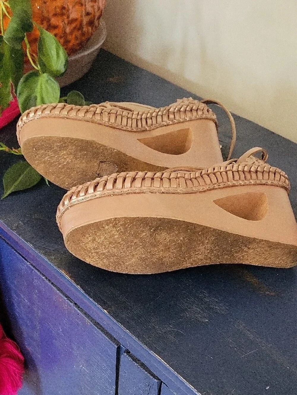 Free People Woven Metallic Rose Gold Slingback Mules